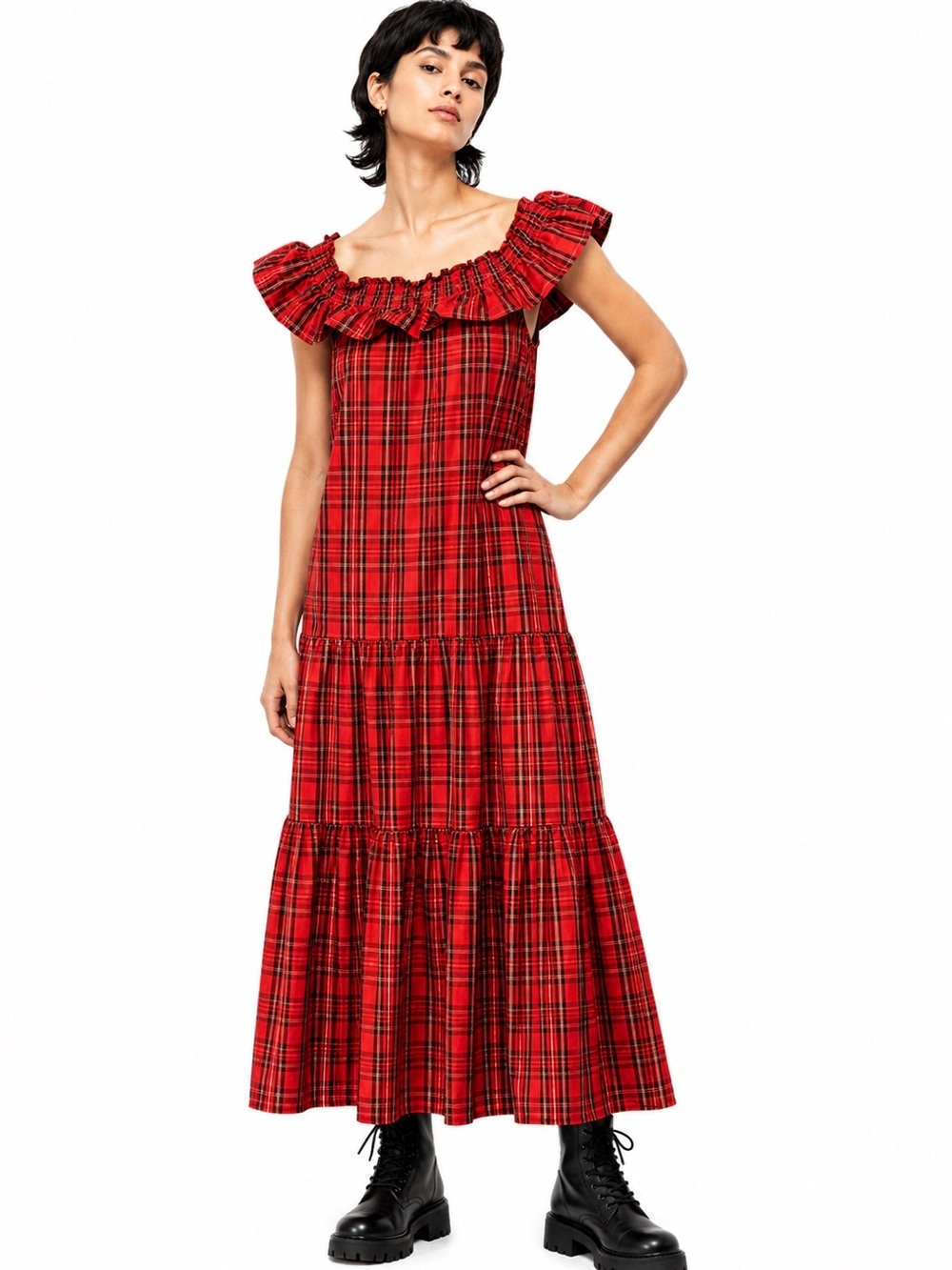 Draper James plaid red ruffle shift dress.  M
